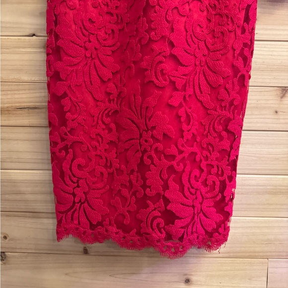 Tadashi Shoji 8 Lace Red Lace 3/4 Sleeve Sheath Dress Valentines Romantic - Picture 6 of 13